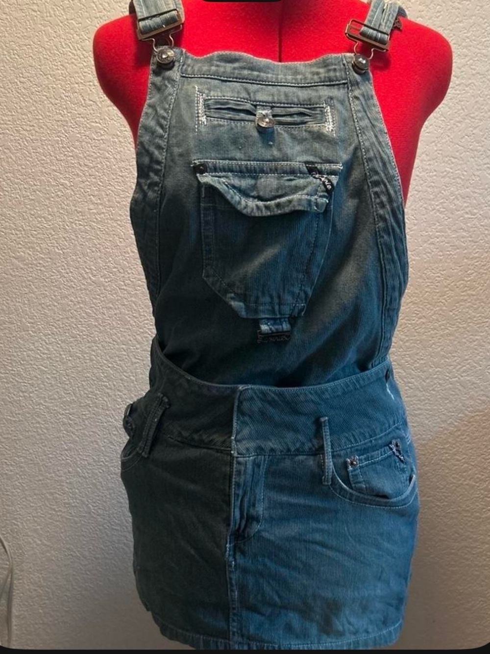 Denim Overall Skirt with Front Pockets